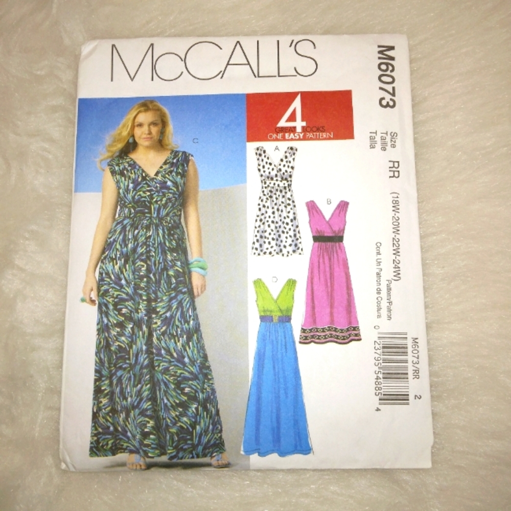 MCCALL'S Sz 18W-24W Misses dress 4 great looks one easy pattern